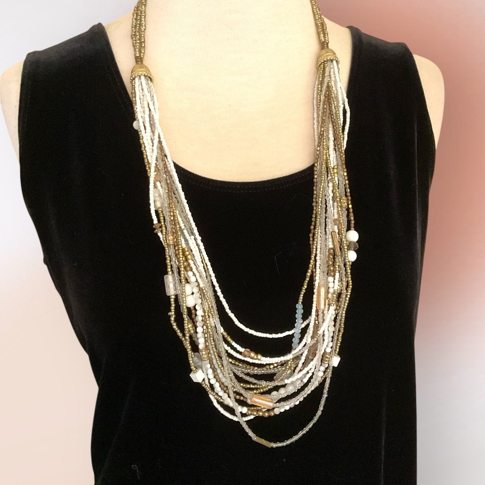 Chico’s Multi Strand Beaded Statement Long Neckla… - image 1